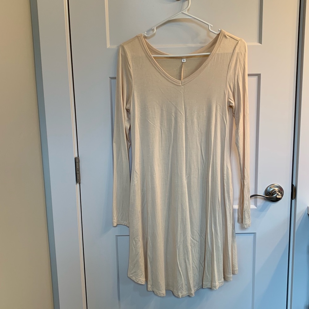 Off white/ cream colored long sleeve t shirt dress